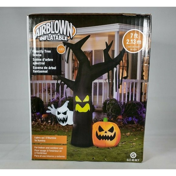 Halloween Gemmy 7 ft Ghostly Dead Tree w/Pumpkin & Ghost Airblown Inflatable NIB - Picture 2 of 5